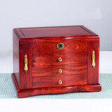 木哈哈国标红木红酸枝首饰盒收纳盒实木结婚首饰盒陪嫁梳妆盒带锁饰品盒 紫檀木-荷塘月色-素面