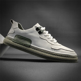 帕达索男士休闲皮鞋牛皮手工缝制休闲鞋头层牛皮百搭板鞋韩版潮流单鞋男 绿色5556 42