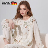 ROVO纯棉孕妇月子服睡衣产后哺乳100%纯棉开衫套装喂奶专用居家服 木槿花 L（适合于120-140斤）
