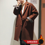 秋冬款风衣男毛呢大衣中长款韩版潮流加厚宽松大码青少年帅气男士呢子外套 焦糖 XL（尺码偏大）