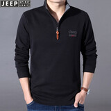 JEEP吉普半拉链刺绣卫衣男2025年秋冬季新款商务休闲立领长袖t恤男装 黑色 XL/建议155-170斤