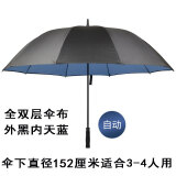 法尔考 雨伞男长柄超大号三人加大双层定制伞防风加固商务纯色伞特大号 10骨全双层伞布152直径-外黑内蓝