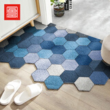 富居丝圈地垫可裁剪客厅玄关垫入户进门防水防滑脚垫80*120cm几何蓝调