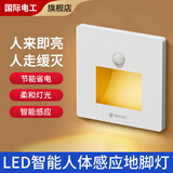 国际电工地脚灯人体感应智能LED小夜灯86型嵌入式追光灯墙壁过道走廊灯 白色-暖光【人体感应+光控】