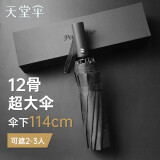 天堂全自动加大三折晴雨伞抗风暴伞强效拒水商务伞男女士 4#黑色-12骨伞下114cm3人大伞