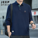 JEEP SPIRIT吉普长袖T恤男春秋季男装翻领男打底衫宽松上衣服  蓝色 2XL 