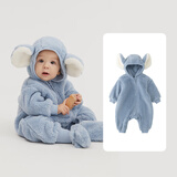 papa爬爬秋冬新款男女宝宝动物造型爬服抱抱绒连体衣婴儿保暖哈衣 浅蓝 80cm