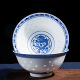 LICHEN 青花玲珑碗景德镇釉下彩陶瓷餐具古典龙纹中式系列白瓷优级品 5英寸饭碗12.8x6厘米 0寸 1个