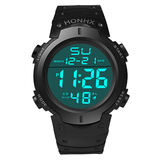 朴里 商务大数字多功能LED户外运动电子手表 男女学生时尚韩版简约手表 9号  黑