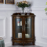 斯帛霖美式实木角柜三角酒柜客厅墙角柜餐厅双门玻璃转角置物扇形角落柜 胡桃色 小号50*50*98