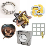 神童小子儿童魔金锁puzzle十级男孩智力解锁玩具孔明锁鲁班锁全套解环解扣 烧脑6件套