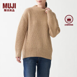 无印良品 MUJI 女式 含牦牛绒羊毛棱纹编织 高圆领宽版毛衣 长袖针织衫 米色 XS-S （155/80A）