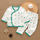 初生婴儿秋衣秋裤内衣套装无骨0-1-3-6月新生儿衣服系带男女宝宝和尚服婴幼儿 绿叶小鸟无骨套装 66cm（建议3-6月）