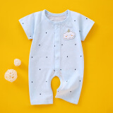 妙翡  婴儿连体衣纯棉夏季薄款短袖新生儿衣服内衣宝宝哈衣睡衣爬爬服 蓝色无骨开裆哈衣30101 73cm 建议13-18斤