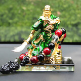 明昉汽车摆件中控台关公新款创意关羽武财神车内饰品男士车载摆件香水 升级加大绿色款+貔貅转运珠