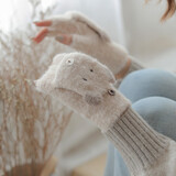 浩冠 手套女冬季加绒翻盖半指秋冬天学生卡通韩版保暖写字可爱手套