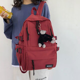 酷咖书包男女ins潮牌背包学生个性百搭双肩包大容量防划耐磨电脑包 红色【带猩猩挂件】