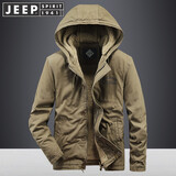 JEEP SPIRIT 吉普棉衣男 棉服加绒加厚男士秋冬休闲羊羔绒夹克衫潮牌连帽工装御寒保暖外套男 驼色 XL