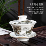 恒古（Heregur）青花陶瓷三才碗盖碗茶杯盖杯潮汕功夫茶具零配件茶碗泡茶器茶备品茗杯盖凹小号 单个 雪景（3.3英寸）约90毫升