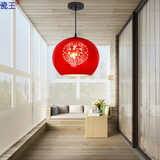 瓷王 阳台灯红灯笼中式现代简约陶瓷中国风玄关入户走廊过道吧台吊灯 小号年年有余福灯笼