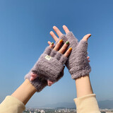 浩冠 手套女冬季加绒翻盖半指秋冬天学生卡通韩版保暖写字可爱手套