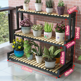 杜欢骏 花架铁艺多层置物客厅花盆架室内外阶梯式实木钢架多肉阳台架子 120*40*100黑架原木板送轮子