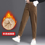 宠琳休闲裤子女2025秋冬季新款加绒保暖女萝卜裤宽松显瘦韩版哈伦女装 棕色（加厚羊羔绒） L 建议105-120斤