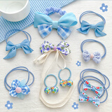 杜缇儿童蝴蝶结发圈网红女童宝宝可爱头饰小女孩不伤发皮筋扎头发头绳 3#蓝色10件套(发绳)