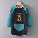 玫初莎罩衣儿童 6-9岁小孩围裙画画衣宝宝护衣饭兜男女童吃饭中大童围兜 黑拼墨绿(泰迪熊) 大号【建议身高130-145CM】