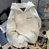 卡图弛美式hiphop潮牌字母连帽卫衣男女春秋宽松潮流加绒加厚上衣服外套 白灰色 XL