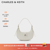 CHARLES&KEITH三角扣新月包腋下包单肩包包女包生日礼物女CK2-50271205 粉白色Chalk S