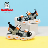 巴布豆（BOBDOG）童鞋男童包头凉鞋夏季新款女童软底透气儿童鞋 米/黑 28 适合脚长17.5cm