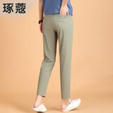 琢蔲3510夏薄款休闲裤女宽松哈伦裤松紧腰女裤子短款九分裤高腰小脚裤 豆绿色 L