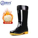 回力雨鞋男士冬季加绒保暖中高筒雨靴水鞋防水胶鞋套鞋827R黑中长绒39
