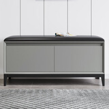 南岭之冠全实木意式换鞋凳家用门口鞋柜一体入户坐凳长条穿鞋凳轻奢床尾凳 对开门【90*35*48】浅灰色