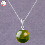 滴水成珠 琥珀吊坠净水蓝珀圆珠925银吊坠洁净无黑点墨西哥蓝珀礼物送女友 9.0-10.0mm蓝珀+925银吊坠托