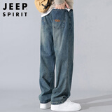 JEEP SPIRIT吉普牛仔裤男宽松春季韩版裤子男士阔腿休闲男裤 怀旧蓝 31