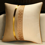 巢品新中式沙发抱枕靠背垫轻奢高档靠枕靠垫床头办公室靠背腰枕抱枕套 万字纹-米黄【绒布拼接 刺绣】 45cm*45cm 含枕芯 (加量填充/单个)