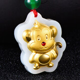 蒂蔻（Tico）十二生肖猴金镶玉吊坠平安扣镶嵌和田玉项链本命年宝宝周岁礼物