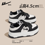 回力女鞋冬季加绒厚底板鞋女小白鞋复古黑白熊猫百搭休闲鞋运动学生鞋 白黑色 37