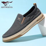 七匹狼男鞋秋季新款布鞋透气面料一脚蹬帆布鞋商务休闲鞋子男士经典板鞋 深蓝 40 （标准皮鞋码）