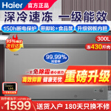 海尔（Haier）【不用频繁除霜】冰柜商用300升以上大容量全冷冻柜速冻海鲜柜一级能效省电两用卧式双开门大冷柜 300升冻352斤肉可除菌+钢板内胆