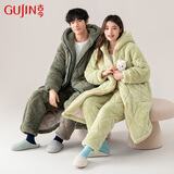 古今（GUJIN）三层夹棉睡衣男士秋冬季情侣睡衣女加绒加厚睡袍家居服保暖套装
