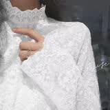 浅虽红2025春秋新款超仙透视蕾丝衬衣刺绣薄纱打底衫甜美温柔风上衣DLE 白色 薄 M