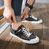 人本男鞋帆布鞋男鞋子春季韩版潮流百搭休闲板鞋男士布鞋透气低帮鞋 黑色 40