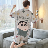 俊俊穗迪美（JUNJUNSUIDIMEI）睡衣男冰丝短袖夏季夏天薄款学生卡通青少年男士加大码家居服套装 冰丝-XY81 蜡笔小新 4XL (高185-190CM 185-220斤)