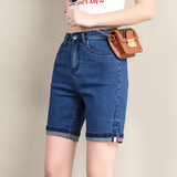 优贝尔斯夏季新品女五分牛仔裤弹力修身显瘦短裤女中裤七分裤女 (五分裤)深蓝色D190 29码(腰围2尺2)