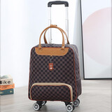嘉禾生活 拉杆包行李包手提包大容量旅游行李包男女旅行袋可爱登机箱包 棕色格子PU皮 20英寸 可登记