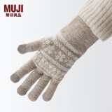 无印良品 MUJI 男女通用 羊毛混纺里起毛 触摸屏手套 无性别 男款女款 深咖啡色X图案 185/95mm