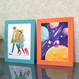 昊拓 卡纸画框简易 4开裱画框油画水彩素材画装饰儿童卡纸裱画框 彩色随机+膜+胶 8寸小相框